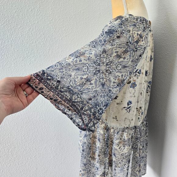 Knox Rose Women's Sheer Boho Floral Bell 3/4 Sleeve Blouse Size L - Picture 4 of 8